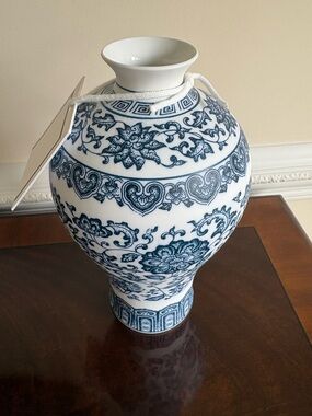 Blue and White Floral Porcelain Vase - Decorative Home Accent